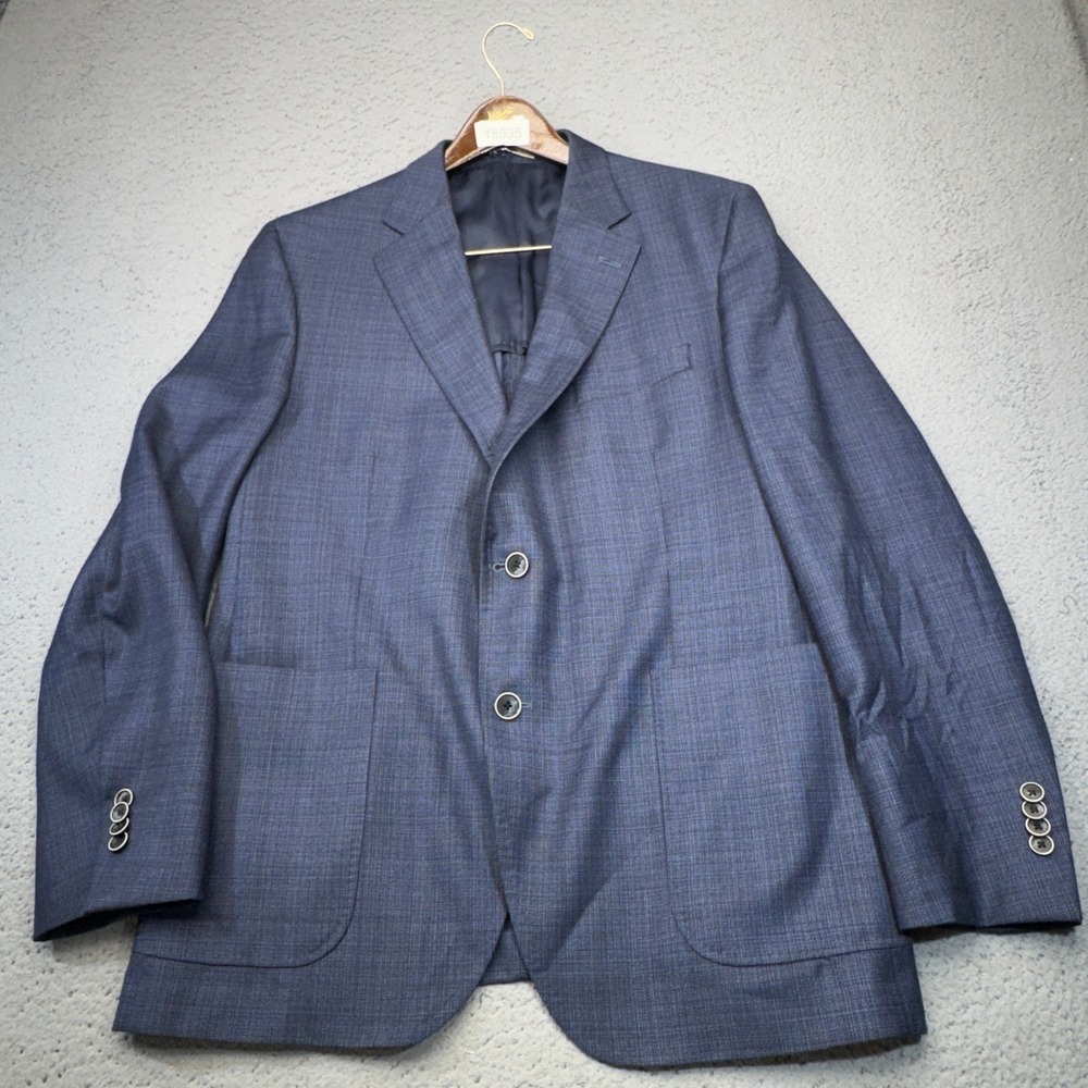 Peter Millar Sport Coat Mens 44 Regular Blue Plaid Wool 2 Button Jacket Blazer